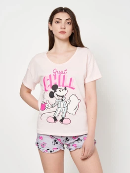Пижама (футболка + шорты) женская хлопковая Disney Mickey WE3618 L Розовая (3609086546722)