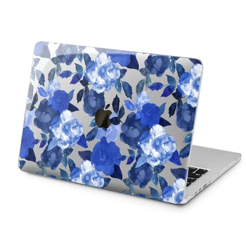 Чехол пластиковый для Apple MacBook Air 13 M2 M3 M4 M5 2022-2026 (Синие акварельные цветы) A2681/A3113/A3240/A3449 макбук эйр 13.6" аир