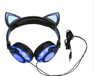 Наушники проводные с LED подсветкой с ушками UFT BL108 Blue