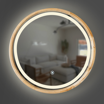 Дзеркало кругле дерев'яне з LED-підсвіткою Luxury Wood Perfection Natural Light Ясен 65 см