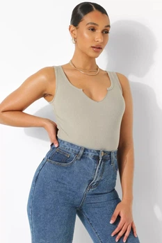 Боди-майка Boohoo серый в рубчик с декольте ( 9751 XL/48 )