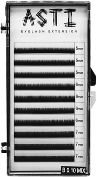Ресницы для наращивания Asti Hylon Lash B 0.10 мм х mix 5-7 мм 10 линий Черные (8809320000415)