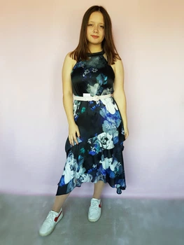 Платье синее в цветы миди Lipsy 9139 48 (XL)