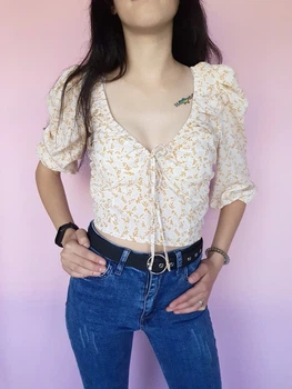 Топ с длинными рукавами в цветочный принт Boohoo Кремовый (10398 XS/40)