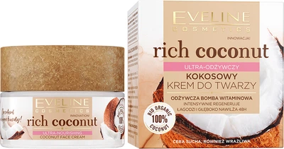 Ультра-питательный крем для лица Eveline Cosmetics Rich Coconut Face Cream Обогащенный кокосовым маслом 50 мл (5903416030249)