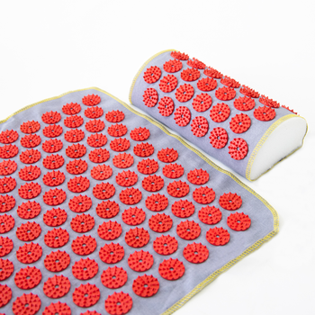 Масажний килимок Аплікатор Кузнєцова + міні килимок + валик масажер для спини/шиї/ніг OSPORT Set №3 (n-0023) Сіро-червоний