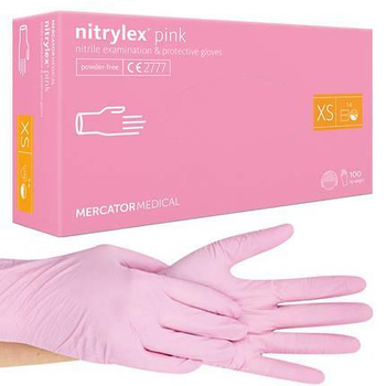 Нітрилові рукавички Nitrylex® Pink, щільність 3.5 г. - рожеві (100 шт.) XS (5-6)
