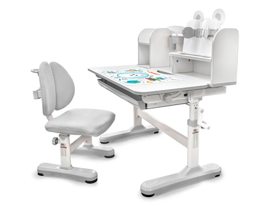 Комплект Evo-Kids (стол + стульчик + полка) BD-29 Panda XL столешница белая / цвет пластика серый BD-29 G