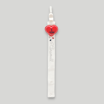 Держатель для пустышки хлопковый one size I love Caramell красное сердечко белый