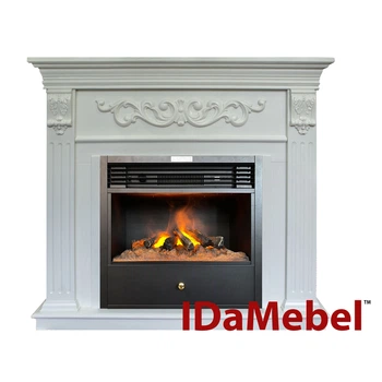 Каминокомплект IDaMebel Marseille Белый (1210x1100x390) с паровым камином Royal 3D Etna SF05 с настоящим 3D эффектом пламени, обогревом, дровами, звуком, яркостью и интенсивностью пламени