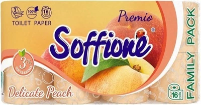 Туалетний папір SOFFIONE PREMIO DELICATE з ароматом персику 16 шт 3 шари.