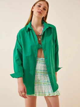 Сорочка бавовняна оверсайз жіноча Happiness DD00842 38 Dark green (8496160112073)