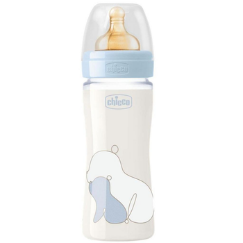 Пляшечка для годування Chicco скляна Original Touch з латексом. соскою 0м+ 240 мл Голуба (27720.20)