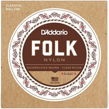 Струны для классической гитары D'Addario EJ32C FOLK NYLON Ball End Silver Wound / Clear Treble