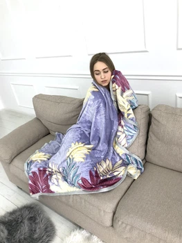 Плед велсофт Mulberry-Home, светло-фиолетовый в листьях 140*220см