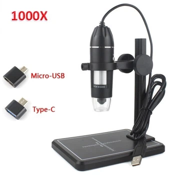 USB микроскоп цифровой 1000Х на штативе+два переходника micro USB и Type-C