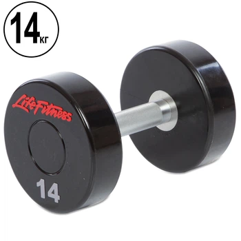 Гантель цільна професійна LIFE FITNESS (1шт) Pro 14кг (поліуретанове покриття, вага 14кг) (SC-80081-14)