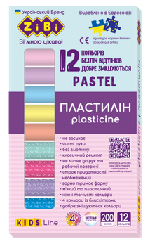 Пластилін 12кольорів ZB.6240 PASTEL 200г (8 пастель + 4 глітери) KIDS Li (1/24) ZiBi