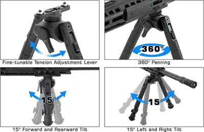 Сошки Leapers UTG Recon 360 TL, 140-180 мм, M-LOK, 3 позиції, поворотні, гумові ніжки, TL-BPM02