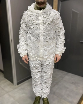 Маскувальний костюм зимовий білий Yakeda, куртка та штани (на кнопках, гумки), чохол, розмір універсальний