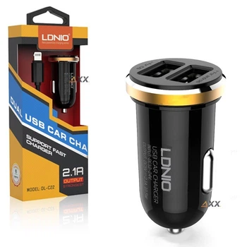 Автомобильное зарядное устройство для телефона (АЗУ) 2USB + MicroUSB кабель Ldnio 2.1А (C22)