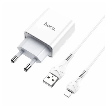 СЗУ сетевое зарядное устройство HOCO C81A 1USB/2.1A с кабелем для зарядки USB - Lightning Белый