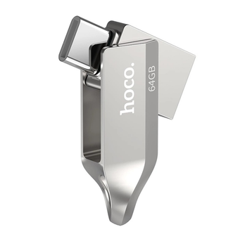 Высокоскоростная флешка 2в1 USB 3.0/ Type-C для телефона, компьютера, планшета HOCO 64GB с поддержкой OTG Silver