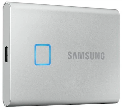 Внешний накопитель ssd, 500Gb, Samsung Portable ssd t7 Touch, Silver, usb 3.2, 3d tlc, 1050/1000 MB/s, защита с помощью отпечатка пальца, металлический корпус, 256-битное шифрование aes, 85 x 57 x 8 мм, 58 г (mu-pc500s/ww)