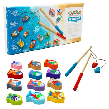 Деревянная игрушка Магнитная рыбалка с 2-мя удочками Cubika 13739