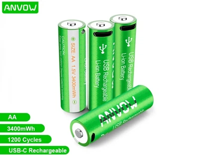 Аккумуляторные батарейки "Anvow" АА 3400mWh с функцией перезарядки 2 шт