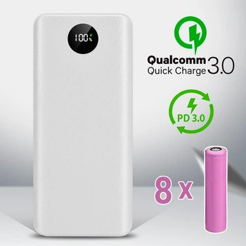 Корпус повербанк з швидкою зарядкою 8x 18650 QC 3.0 PD3 Power Bank 24Вт 30000mAh USB Type-C Lightning IP5328, білий