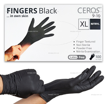 Нітрилові рукавички Ceros, щільність 3.6 г. - Black - Чорні (100 шт.) XL (9-10)