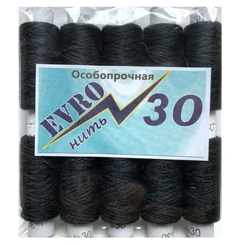 Нитки швейні армовані EVRO №30 "Особливо міцні" (10 котушок) чорні