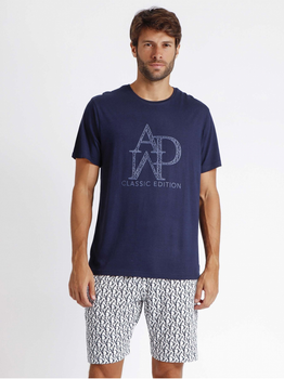 Піжама (футболка + шорти) чоловіча бавовняна Admas Classic 60254 S Темно-синя (8433623657405)