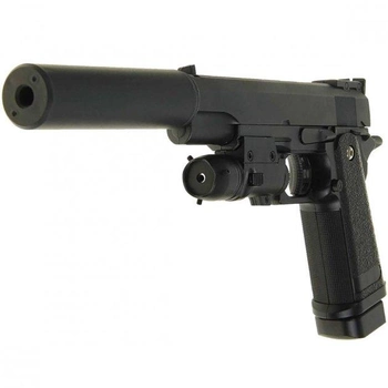 Дитячий пістолет Colt M1911 Hi-Capa Galaxy G6A з глушником та прицілом метал чорний