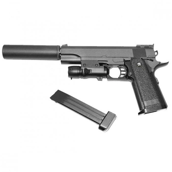 Страйкбольний пістолет Colt M1911 Hi-Capa Galaxy G6A з глушником та прицілом метал чорний