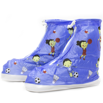 Детские резиновые бахилы Lesko Спорт синий 22 см на обувь от дождя и грязи на змейке и затяжках