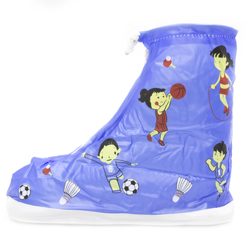 Детские резиновые бахилы Lesko Спорт синий 22 см на обувь от дождя и грязи на змейке и затяжках