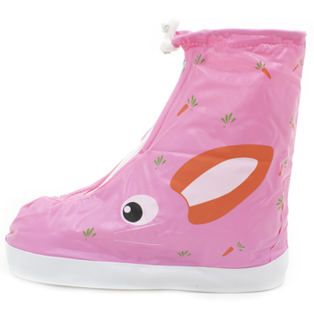 Детские резиновые бахилы Lesko 17.5 см на обувь от дождя и грязи Кролик розовый на змейке затяжках