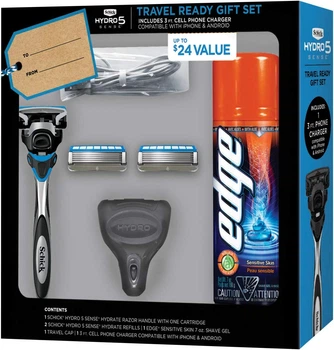 Подарочный набор для бритья Schick Hydro 5 Sense Hydrate с кабелем для зарядки телефона