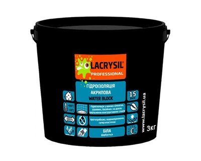 Мастика акрилова LACRYSIL "WATER BLOCK" гідроізоляційна біла 3кг