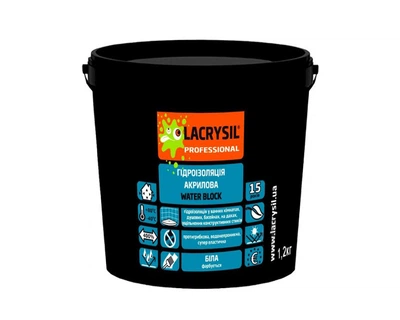 Мастика акрилова LACRYSIL "WATER BLOCK" гідроізоляційна біла 1,2кг