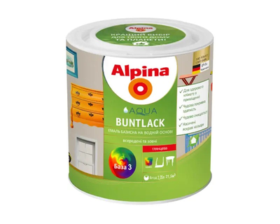 Емаль акрилова ALPINA AQUA BUNTLACK УКРАЇНА універсальна глянсова транспарентна - база B3 2,35л