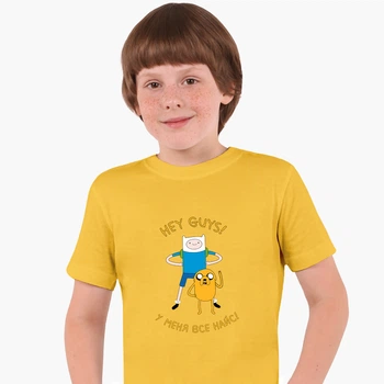 Детская футболка Время Приключений Финн и Джейк пес (Adventure Time Finn & Jake the dog) (25186-1579) 104-110 см Хлопок Желтый