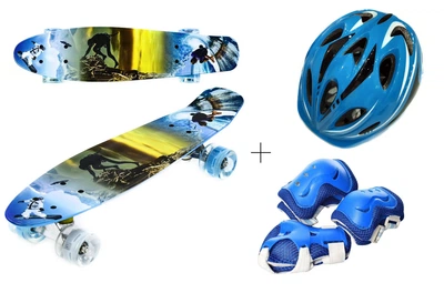 Скейт Penny Best Board LED 22" со светом Шлем + защита с регулировкой Blue/Yellow (G26482364844653)