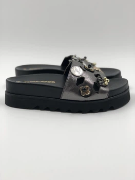 Женские шлепанцы ТМ Evromoda 1722 кожа 36 р. 23,5 см. черные с серебристым