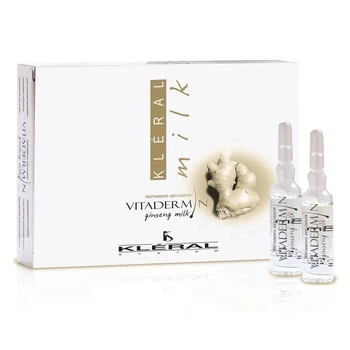 Ампулы против выпадения волос Kleral System Vitadermin Ginseng Milk Vials, с экстрактом женьшеня, для укрепления корней и стимуляции роста волос, 14 × 8 мл