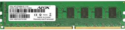 Оперативна пам'ять AFOX DDR3-1600 4096MB PC3-12800 (AFLD34BN1L)