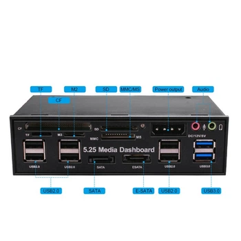 Передня панель DeepFox Multifuntion 5,25" Media Dashboard Card Reader USB 2.0 USB 3.0 20 Pin e-SATA SATA (sv2527)