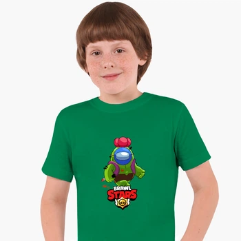 Дитяча футболка Амонг Ас Бравл Старс Спайк (Among Us Brawl Stars Spike) (25186-2599) 146-152 см Бавовна Зелений